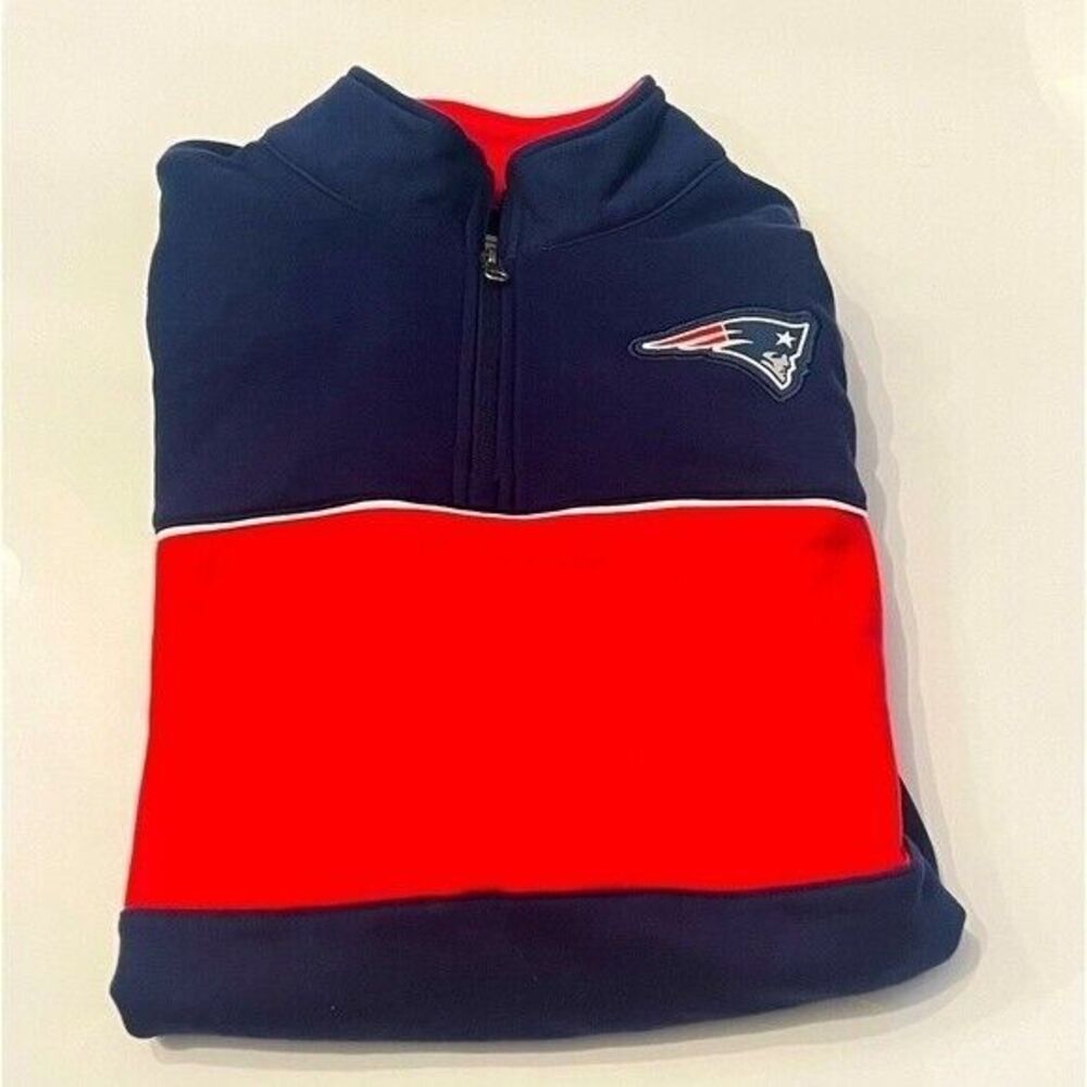 FANATICS Men's Navy, Red England Patriots Block Party Quarter-Zip Jacket NWT - Picture 4 of 6